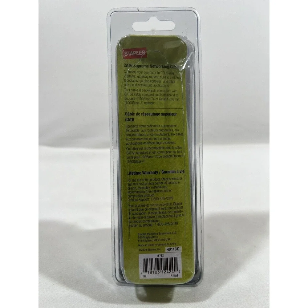 Staples CAT6 Ethernet Cable 3 Foot‎ Networking Patch Cord High Speed